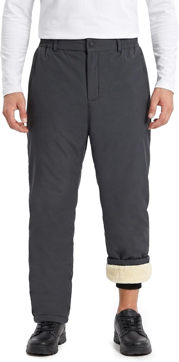 Gevoerde herenbroek, winterbroek, warme elastische taille, vrijetijdsbroek met ritszakken, outdoor, wandelen, zakelijke thermische broek voor koud weer