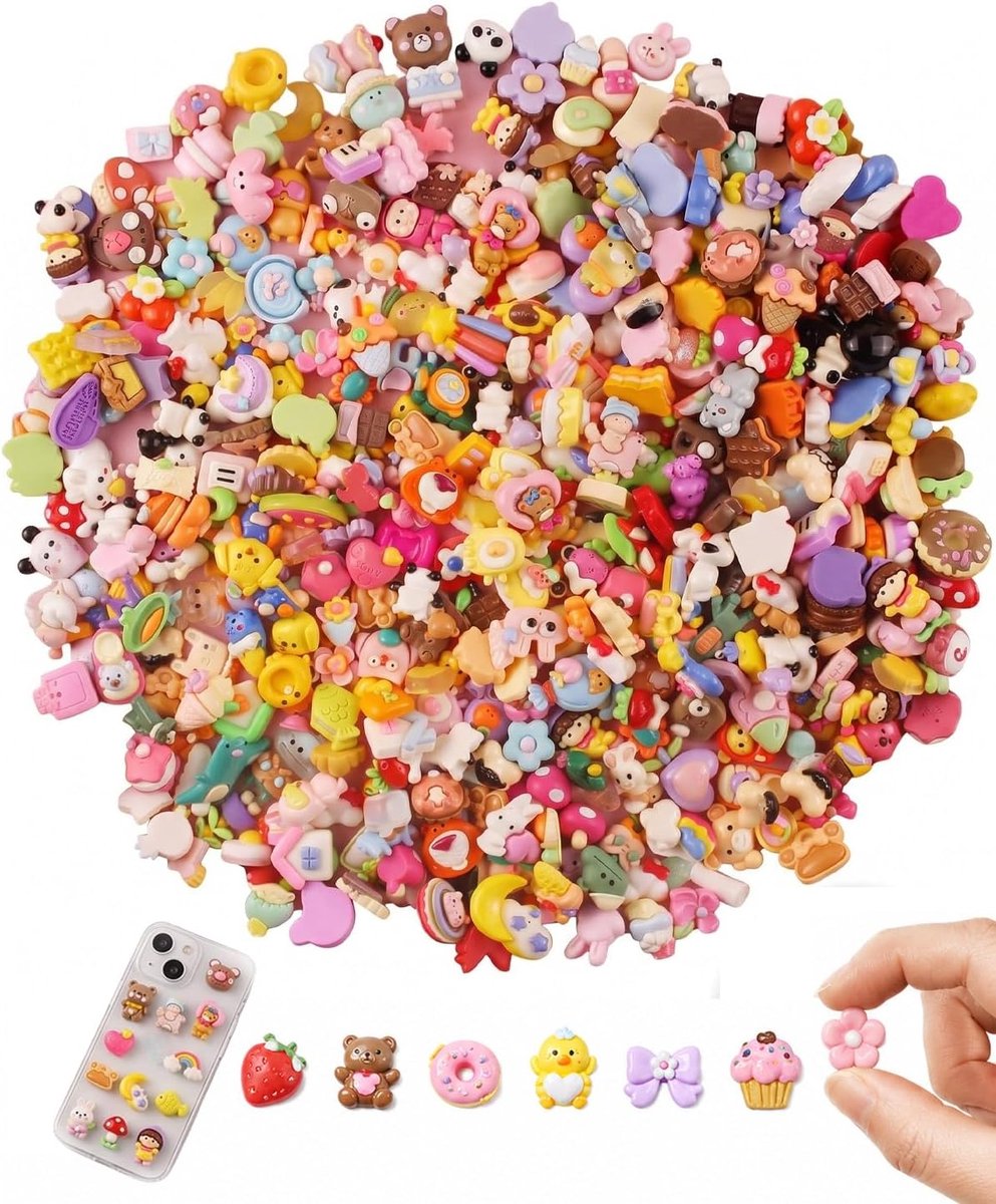 100 stuks Kawaii harskralen, gesorteerd, 3D-kralen voor slijm, nageldecoratie, knutselen en scrapbooking voor kinderen