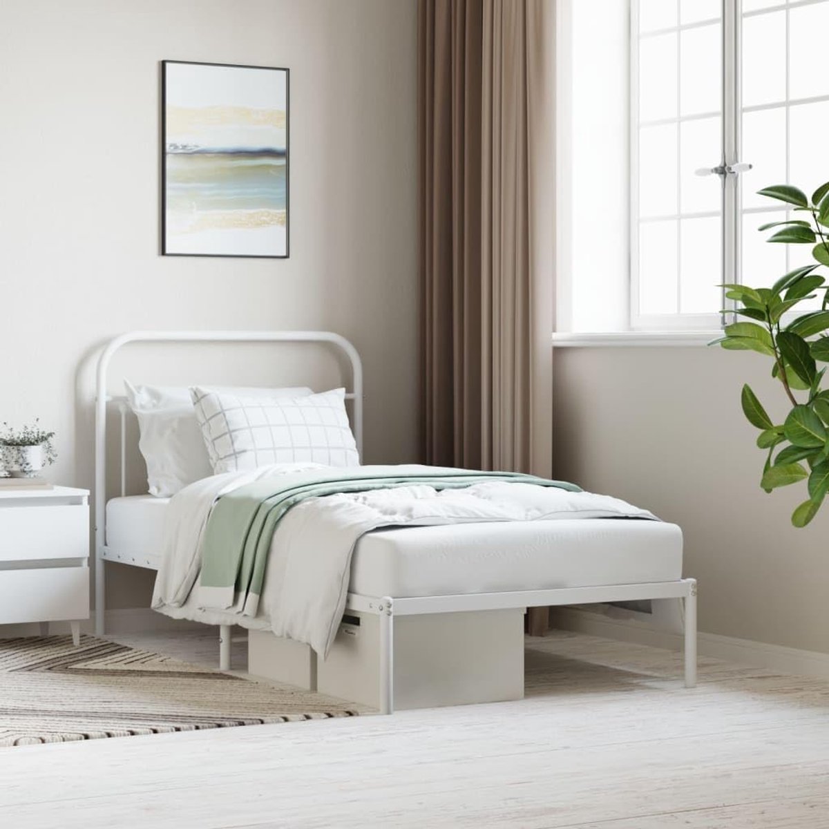 Bedframe met hoofdeinde metaal wit 100 x 190 cm Telaio per camera da letto Cornice da letto per soggiorno Struttura del letto dell'hotel Adatto per camera da letto