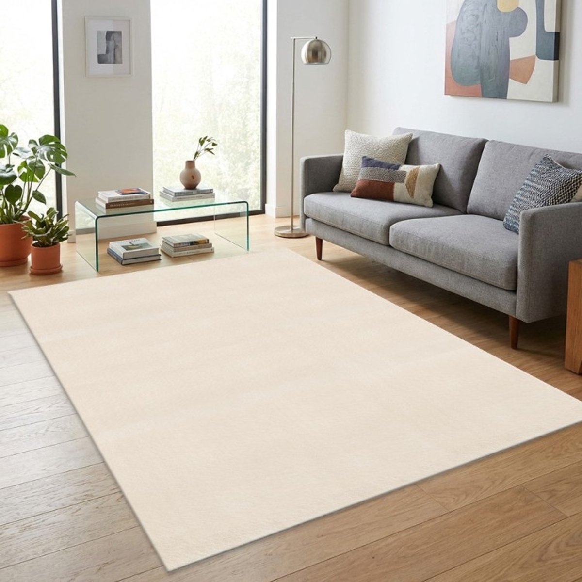 TapisTrend Designer tapijt Beige Modern, effen vloerkleed met een zacht oppervlak en dichte pool voor de woonkamer, slaapkamer en ontspanningsruimte, foto 2