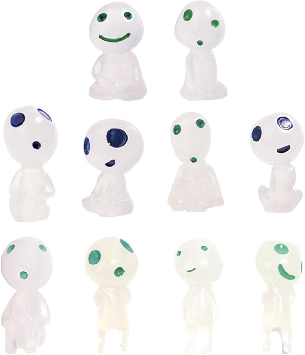 10 stuks lichtgevende figuren voor tuin, prinses Mononoke Kodama, boomfiguren, glanzend, van hars en balkon, voor tuin, microlandschap, terras, buiten, terras, groen