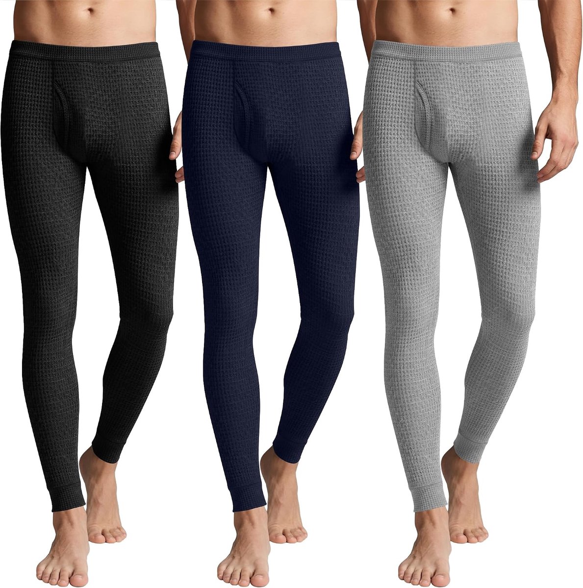 3 Stuks Heren Wafel Thermische Lange Onderbroek Zachte Onderlaag(S,Zwart, Marineblauw, Grijs)