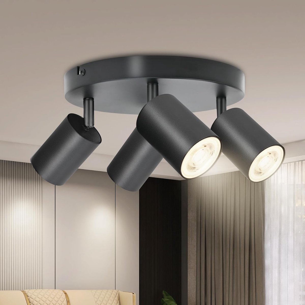 Plafondlamp, led, zwart, 4 spots, moderne plafondverlichting, 350 graden draaibaar, GU10, voor keuken, slaapkamer, zonder lampen