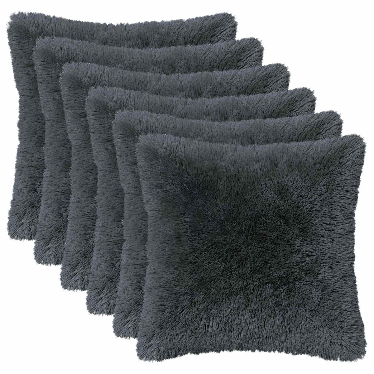 vidaXL Dekenkussen - 6 - st - HEERLEN - Antraciet - 45 - x - 45 - cm - PV - Fleece