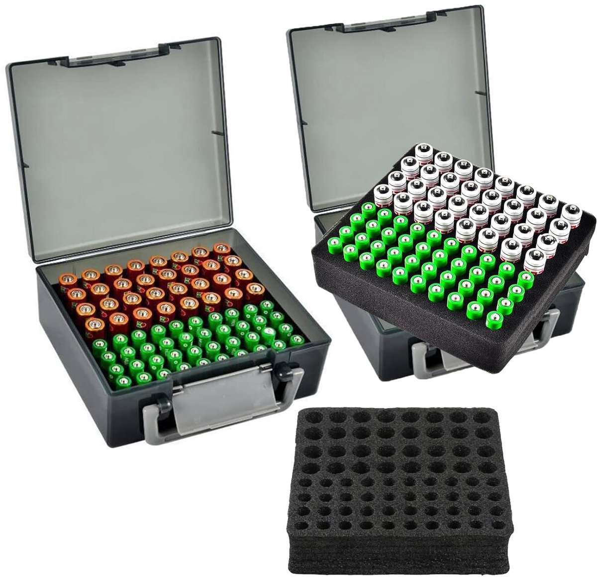2 stuks batterijopbergdoos, kunststof batterijbox, batterijorganizer, accuopbergdoos voor 72 batterijen (32 AA en 40 - ShopVlot