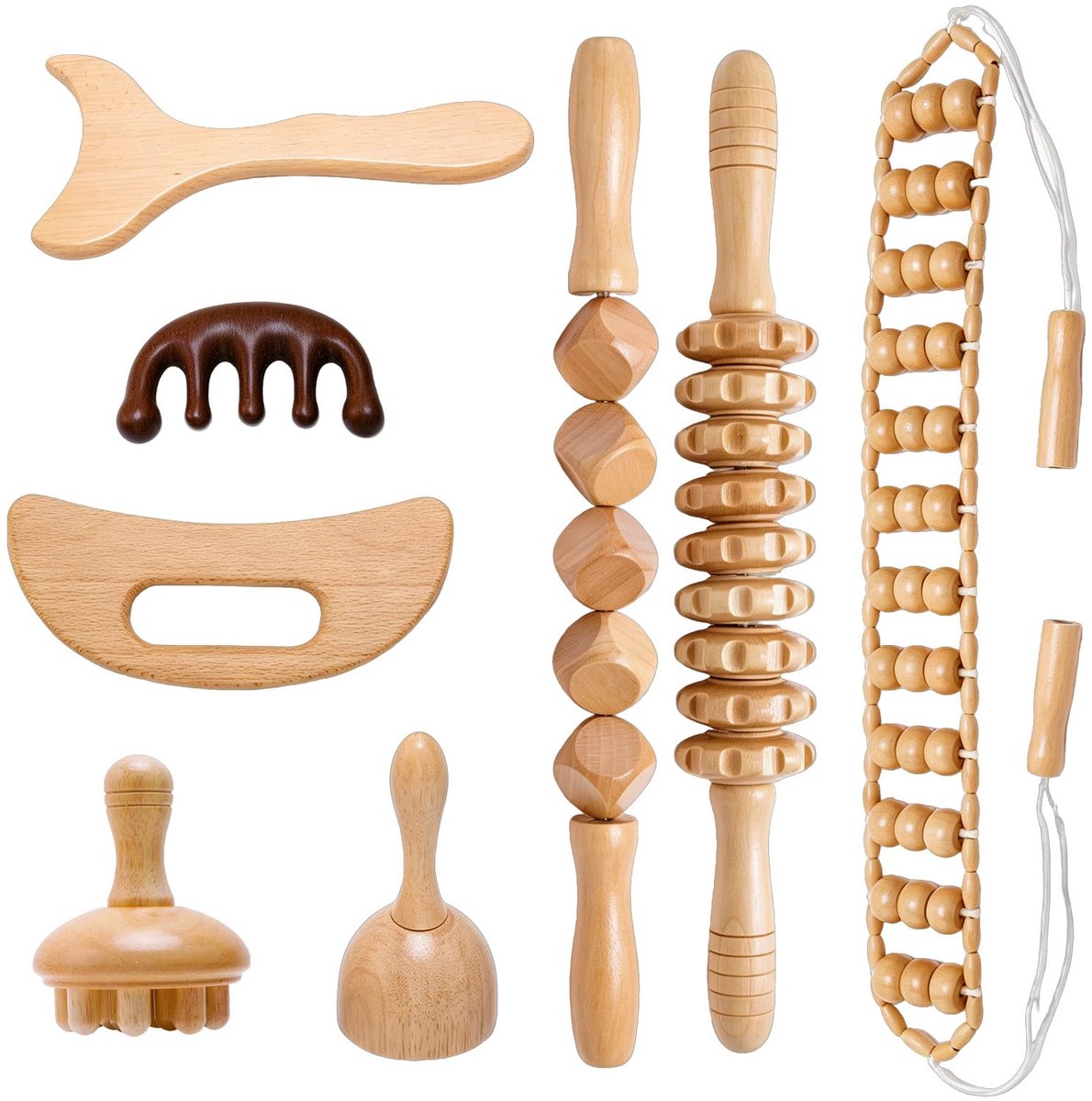 Madertherapie-set, houten massageapparaat, 8-in-1 houttherapie, massageset voor lichaamsvorming, lymfedrainage - ShopVlot