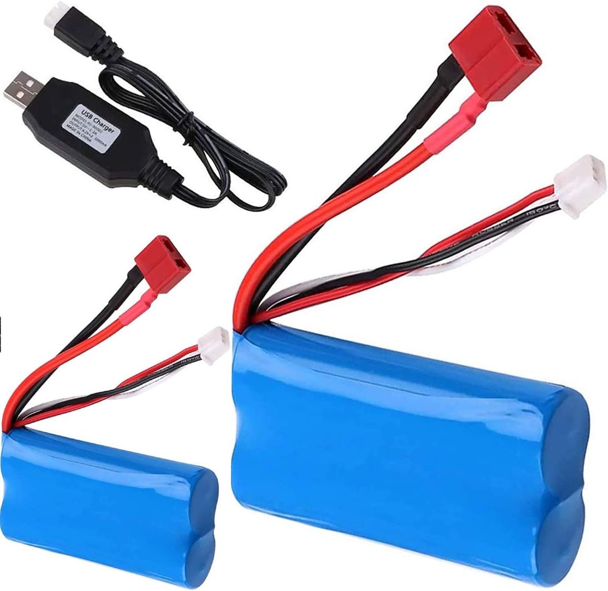 Batterijen 7,4 V 2000 mAh 2S 20C T-aansluiting vrouwelijk met USB-oplader voor auto RC offroad vrachtwagen rijder WLtoys