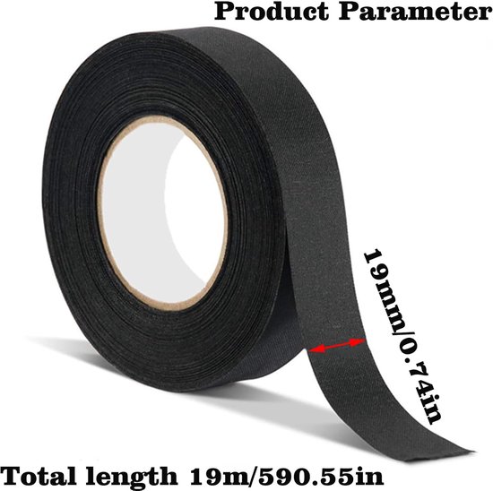 5 stuks plakband Zwart 15 m x 19 mm kabelboom plakband voor auto motorfiets kabelboom viltband reparatie, kabelboomband Zelfklevend hittebestendig — afbeelding 2