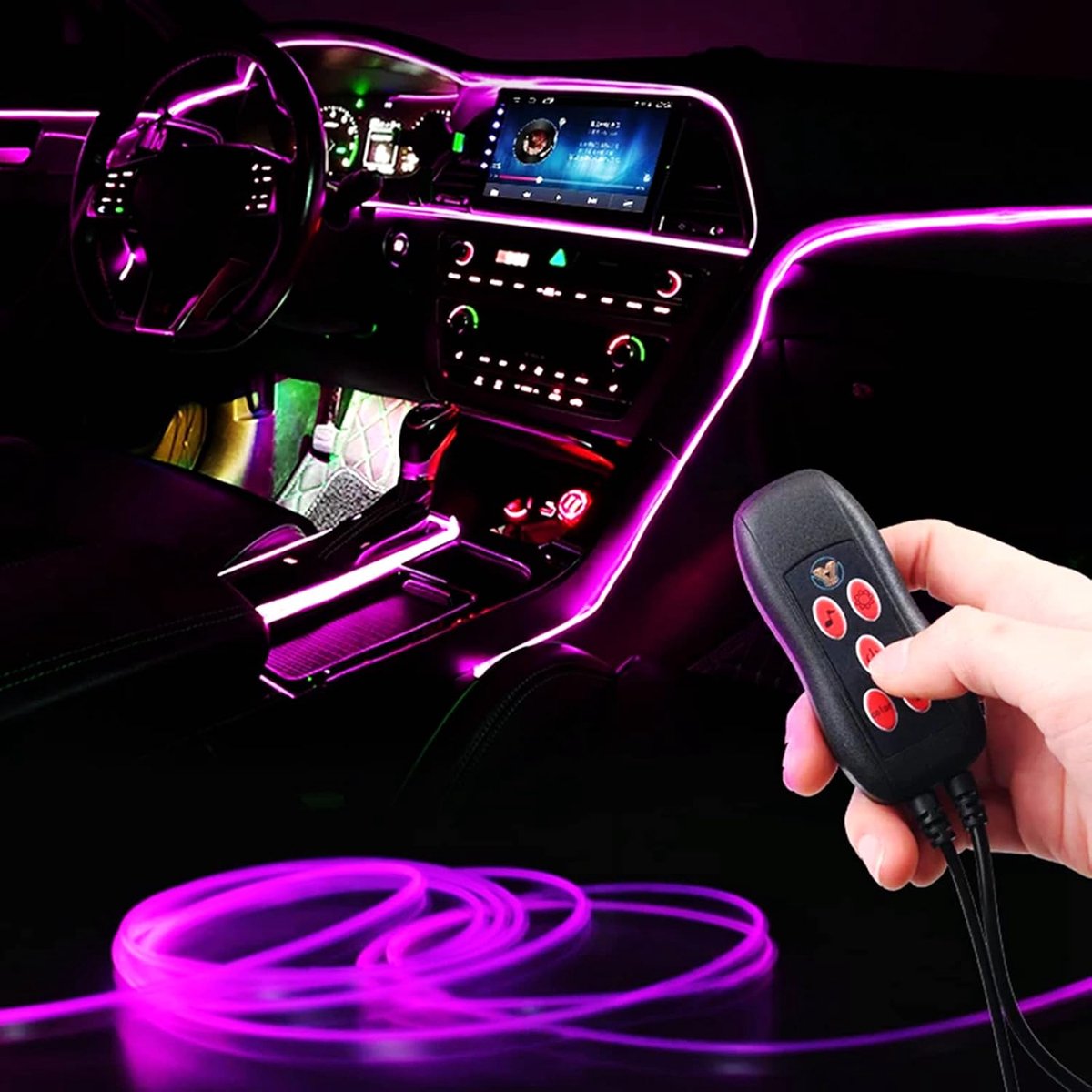Interieur auto lichtstrips, Goodream USB-muzieksynchronisatie, meerdere kleuren, meerdere modi, LED-vezeloptische lichten, omgevingsneon draadverlichting kits voor sedan, vrachtwagen, SUV, accessoires