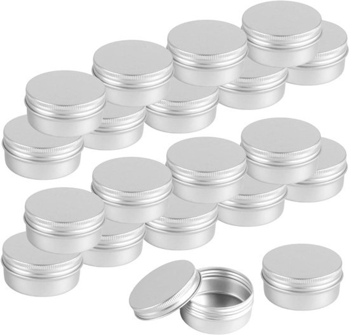 20 stuks aluminium blikken potten van 50 ml - met schroefdeksel voor baardbalsem en kruidenspecerijen - zilveren opslagcontainers van 57 x 27 mm