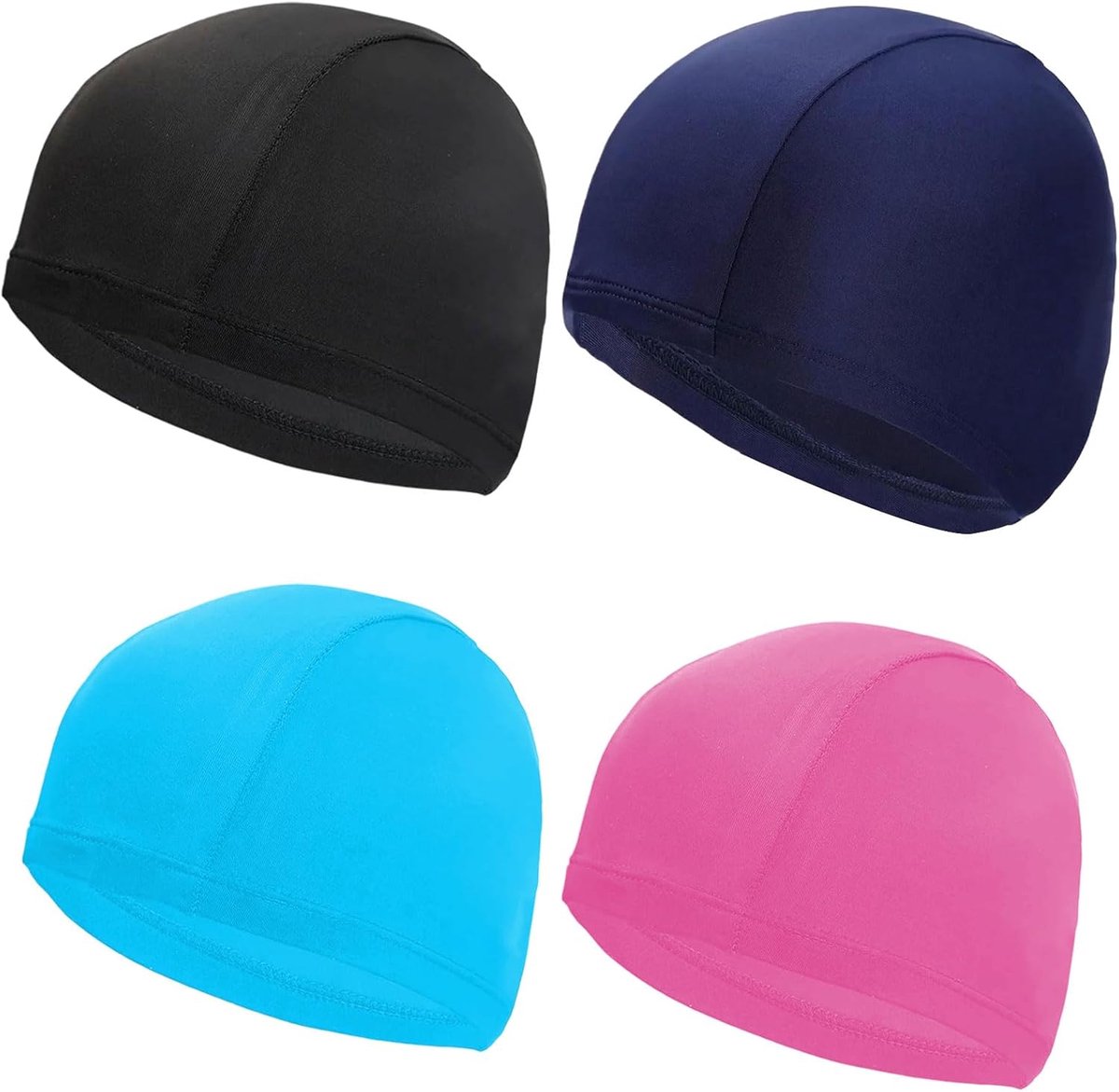 4 x badmuts van stof, uniseks, badmuts, elastische hoeden, zacht en comfortabel, voor lang en kort haar, eenheidsmaat