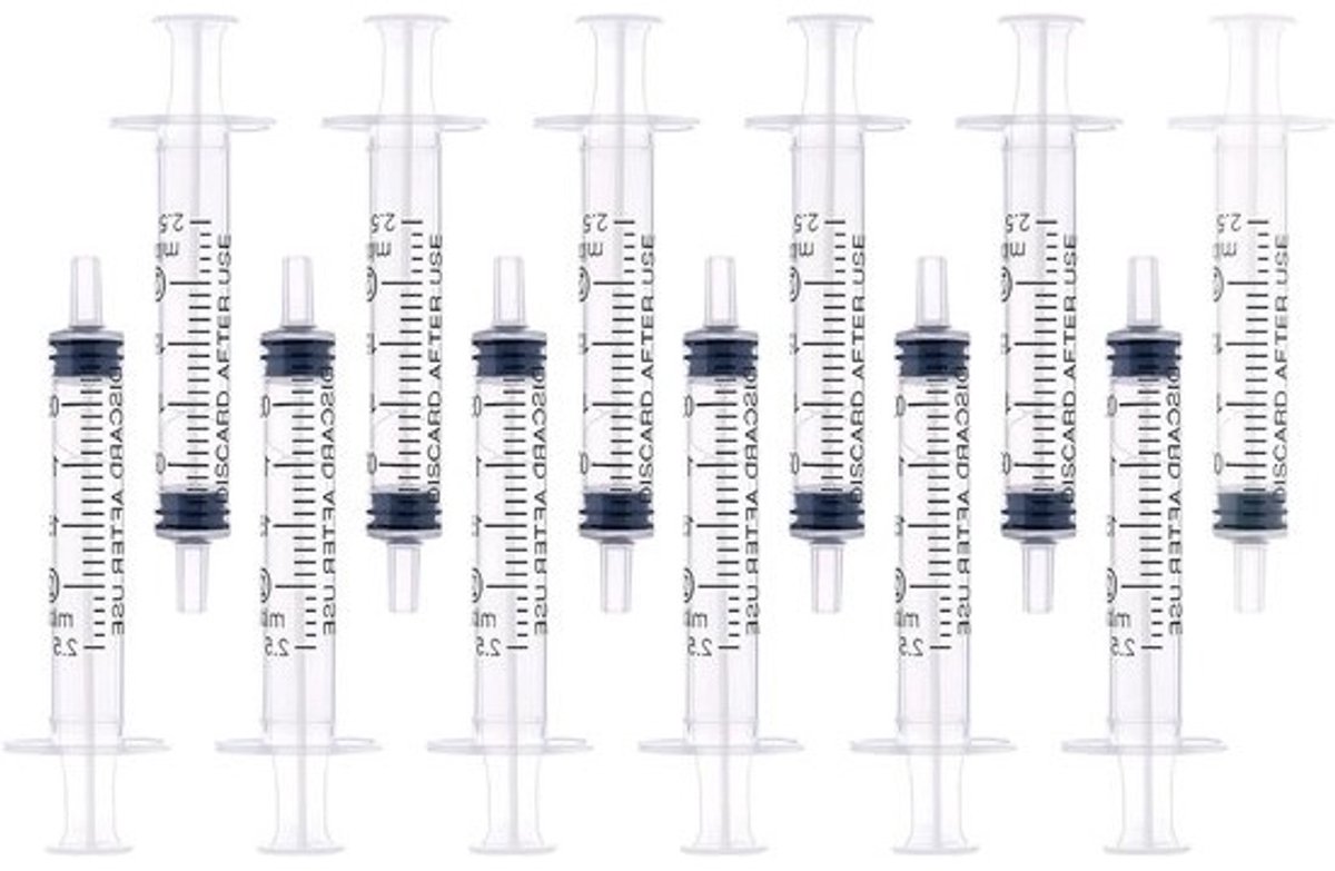 12 plastic spuiten 2 ml voor wetenschappelijke experimenten, doseren, vloeistoffen en huisdieren voeren