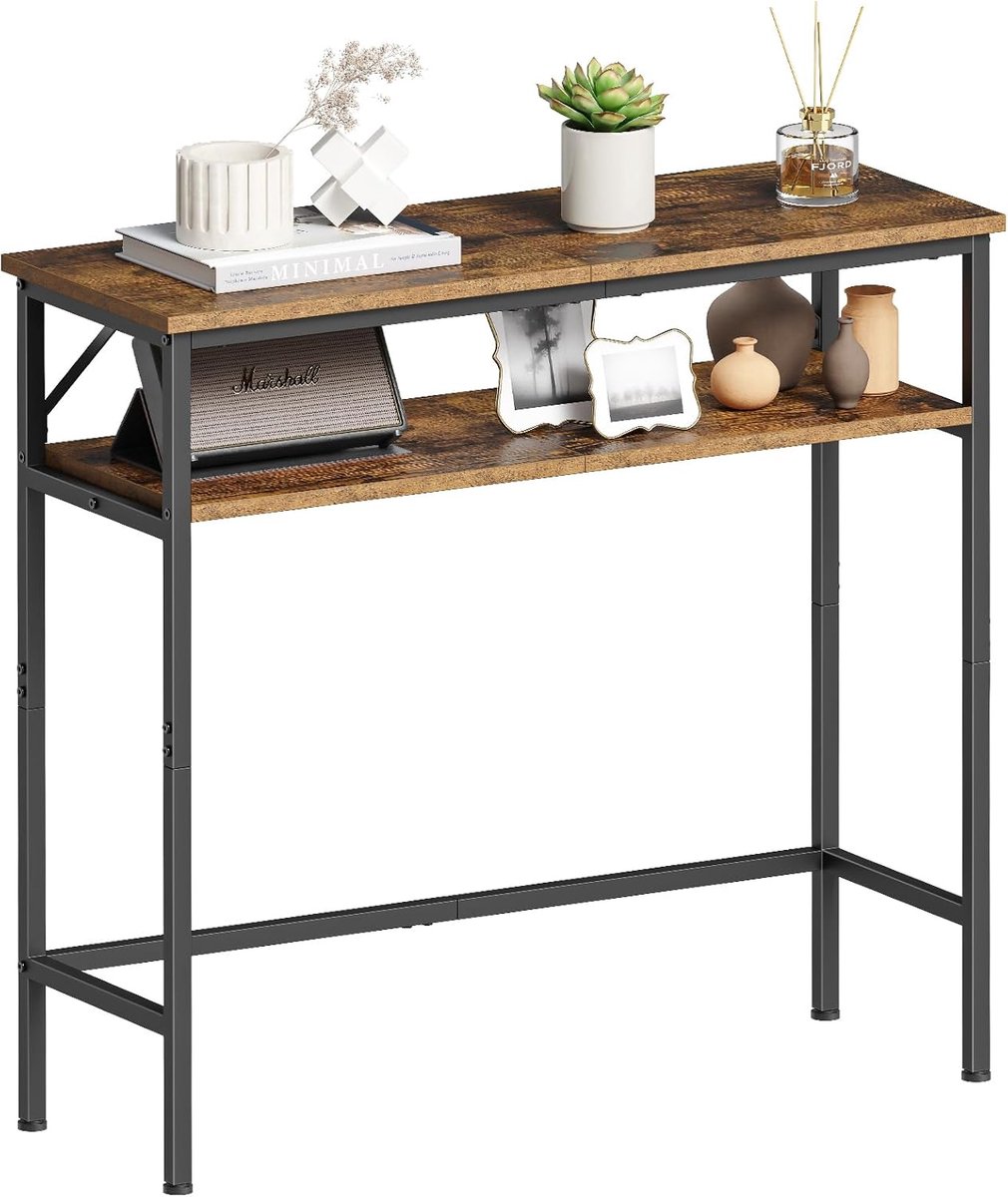 Consoletafel, Smalle Bijzettafel Met 2 Planken, 24 X 75 X 75 Cm
