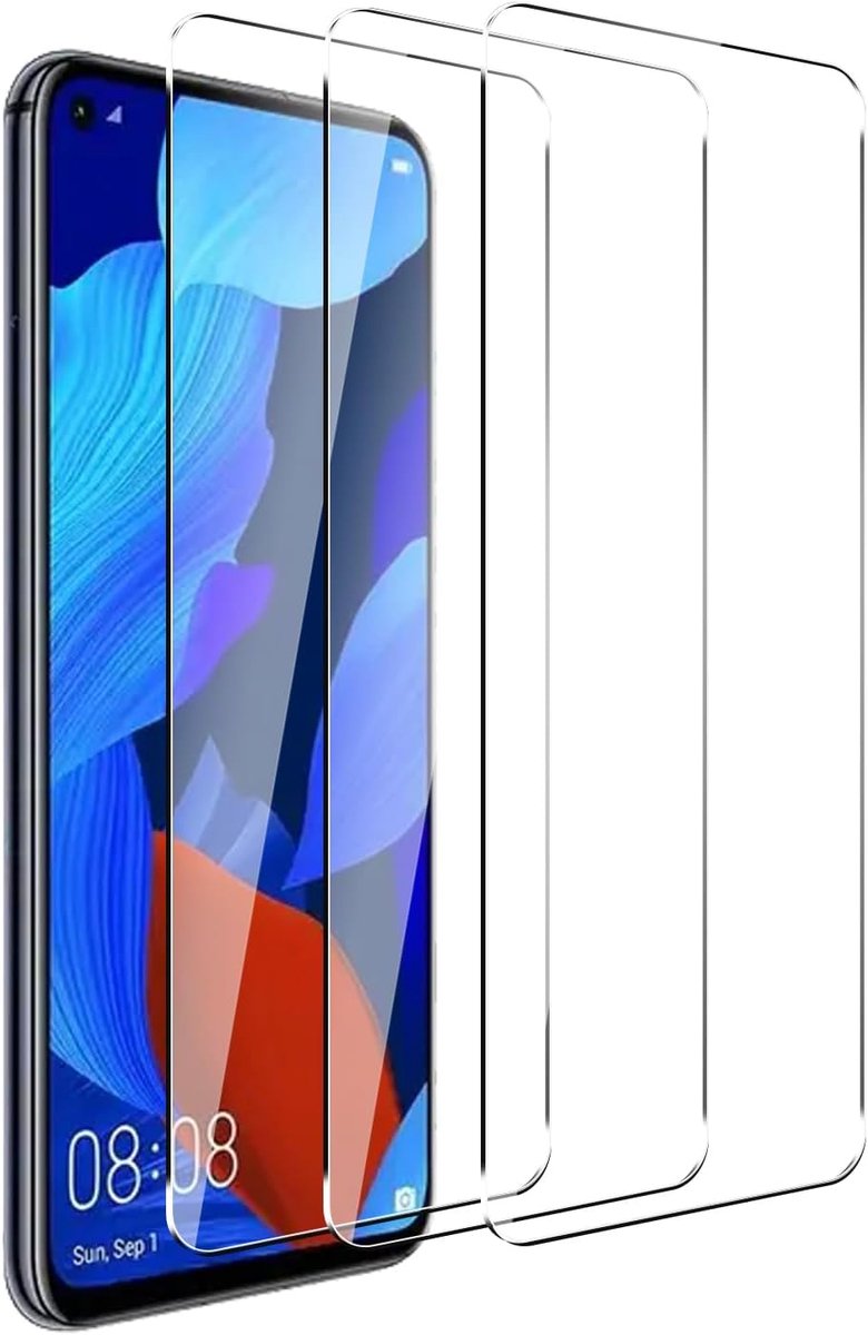 3 stuks: beschermfolie voor Huawei Nova 5T, displaybeschermfolie, pantserglas, gehard glas, 9H hardheid, HD-helderheid, kristalhelder, zonder stof en luchtbellen, eenvoudige installatie.