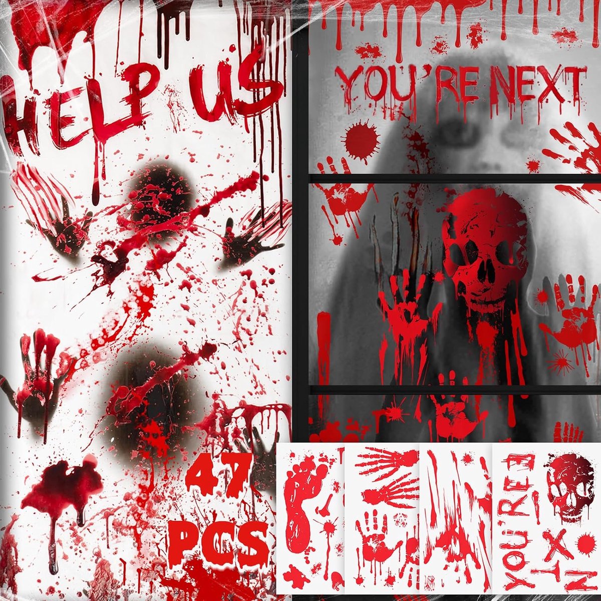 Halloween-decoratie voor binnen, raam, stickers, griezelige Halloween-decoratie, decoratie voor de deur buiten, tuin, huis, decoratie, feest, grote decoraties