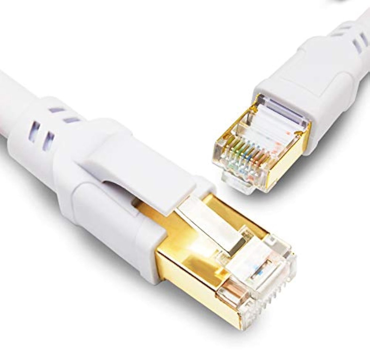 Cat 8 Ethernet Cable 30m Netwerkkabel 40Gbps 2000MHz S/FTP Cable Lan Hoge Snelheid Afgeschermde Internet Kabel RJ45 Patchkabel voor Switch, Modem, Router, TV, PC, sneller dan Cat7 (Wit)