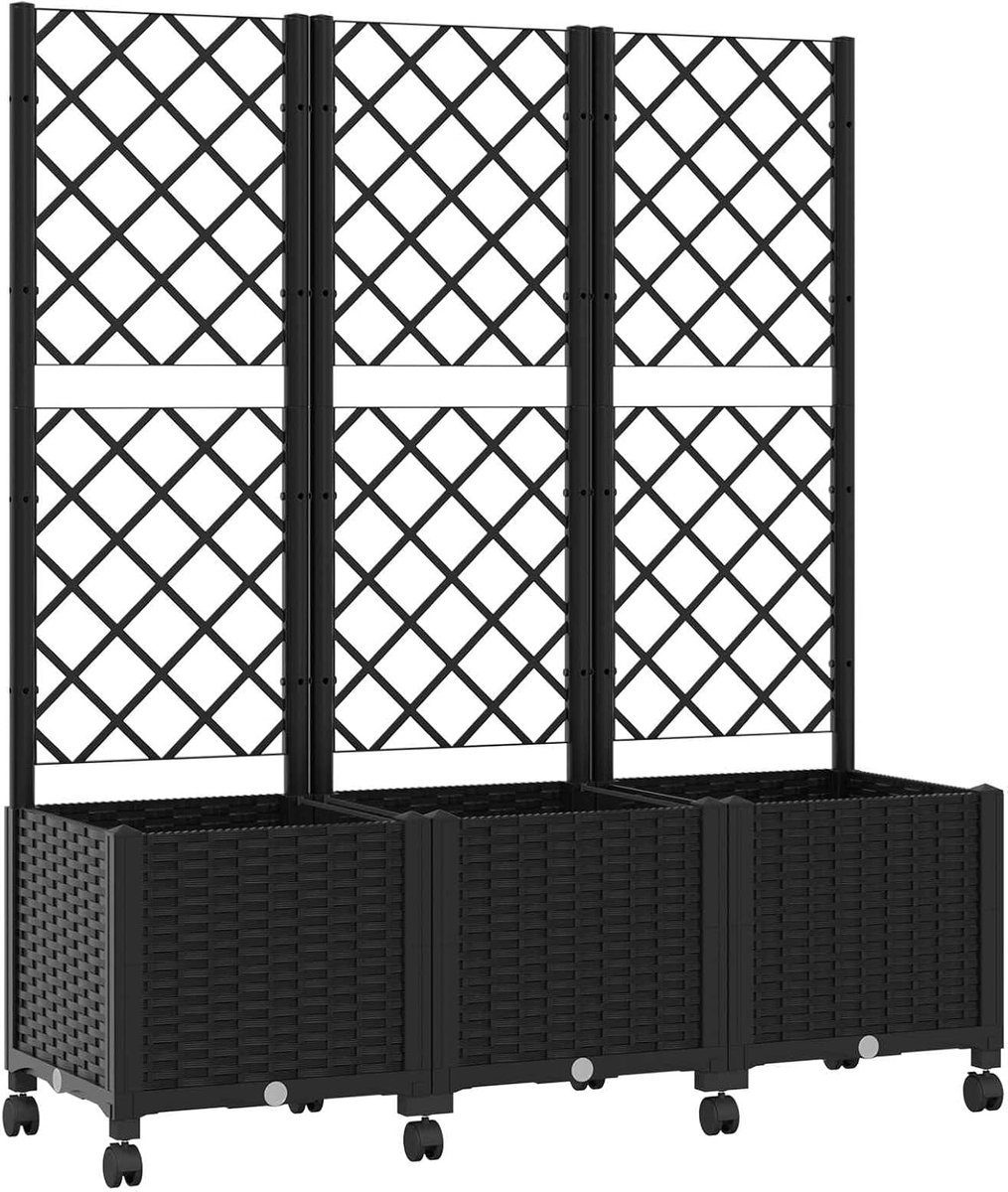 Plantenbak met spalier en wielen zwart 120 x 40 x 146 cm PP