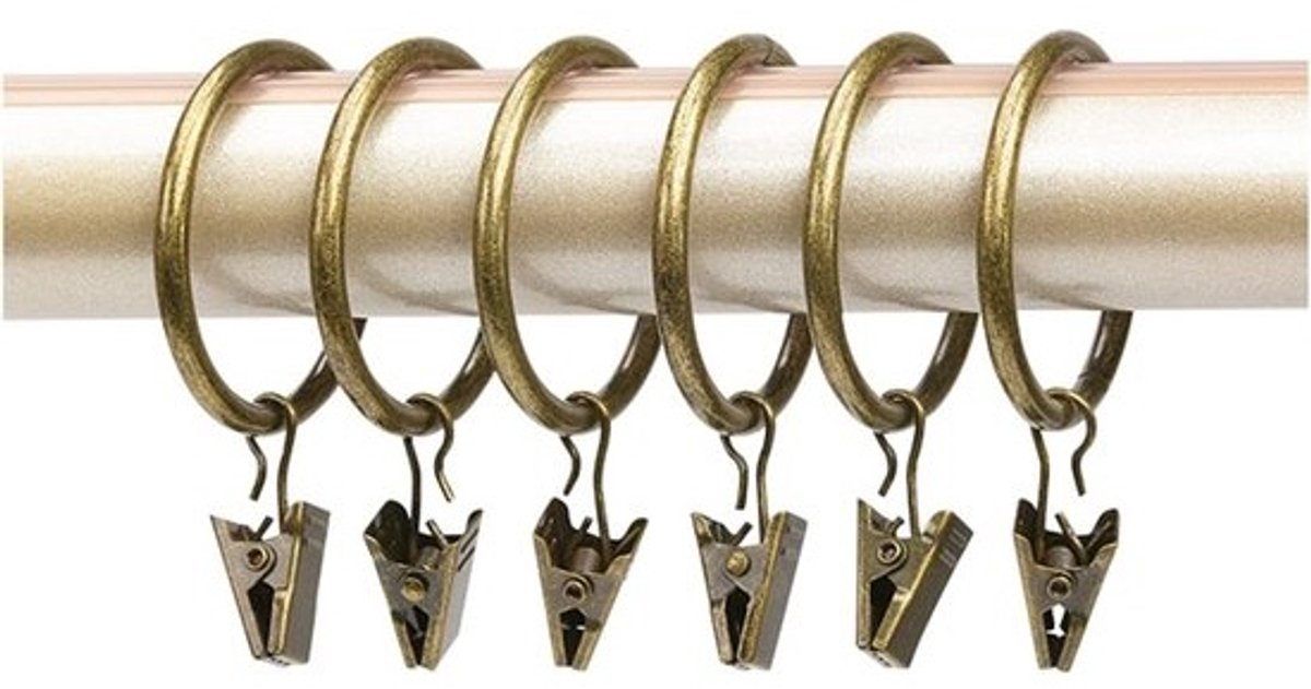 Gordijnringen - clips - Ringhaken - Voor gordijnen ophangen - Metalen klemmen - 63 mm binnendiameter - Brons