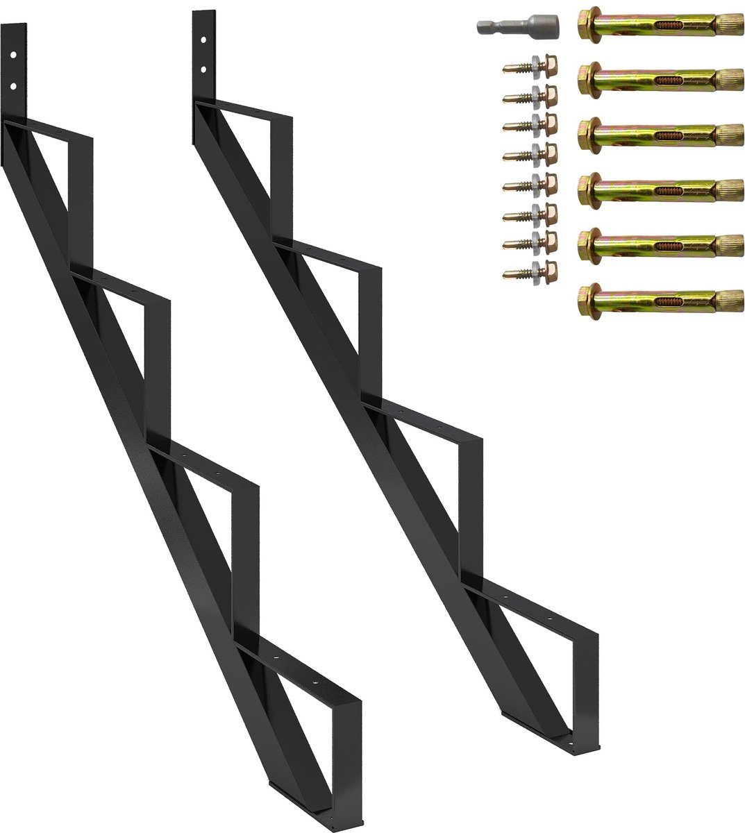 Triumpunpre - Zware Stalen Traagstringers Set Van 2 Stuks - DIY Traponderdeel - 4 Traptreden - Wordt Geleverd met Een Paar Handschoenen
