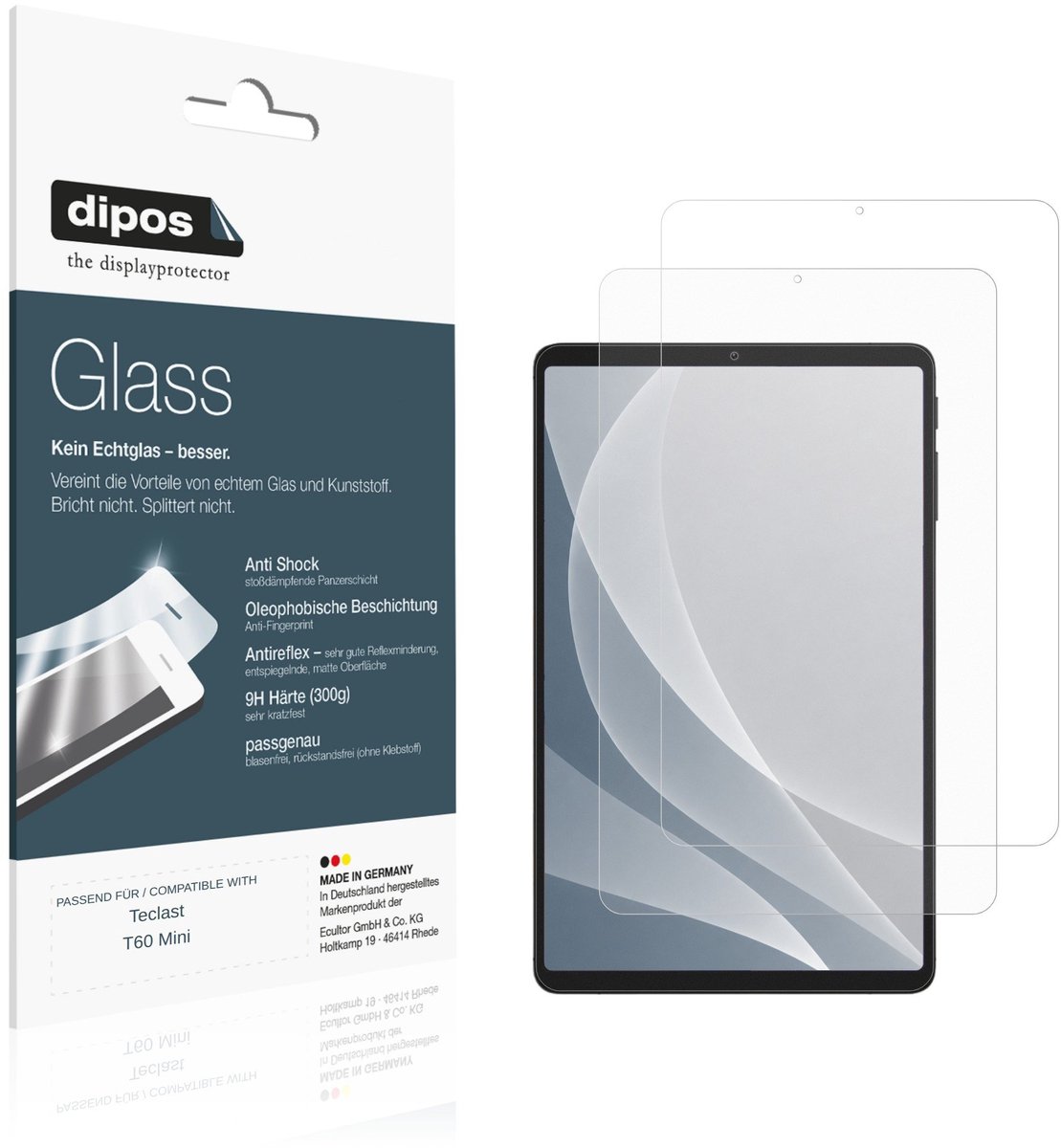 dipos – 2x Matte Pantserfolie geschikt voor Teclast T60 Mini | 9H Screenprotector
