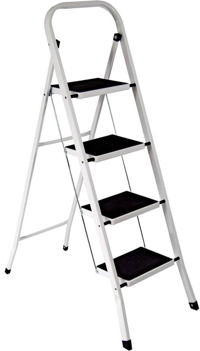 Keukentrap met 4 treden - heavy-duty staal - opvouwbaar en draagbaar - met antislipmat