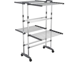 vidaXL - Droogrek - 2-laags - met - wieltjes - 60x70x106 - cm - zilverkleurig