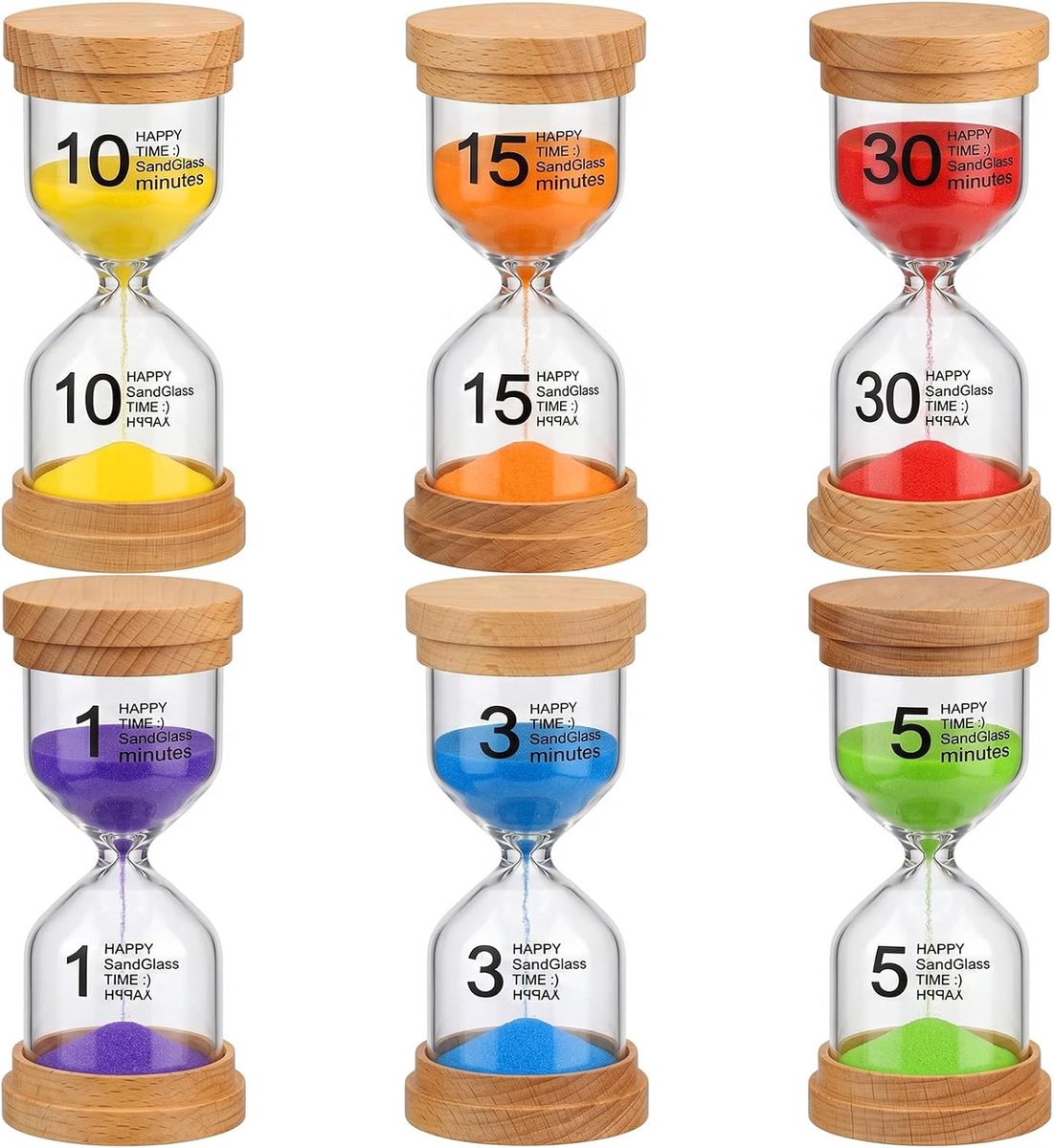 1/3/5/10/15/30 minuten, 6 stuks zandlopers met 6 macaronkleuren, eierklokset, zandtimer, kleurrijk uurglas, keukentimer, kleurrijke zandlopers voor kinderen, tandenpoetsen, kantoor