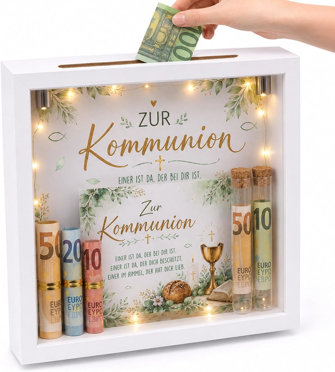 Fotolijst met wenskaarten, cadeaus voor communie, jongens en meisjes