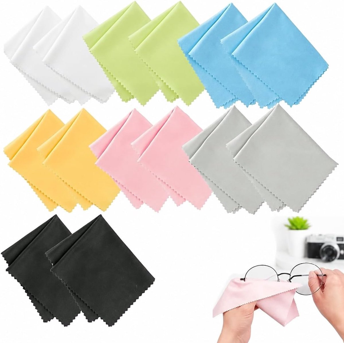 14 Stuks Microvezel Brillendoekjes 18x15 cm, Zachte Reinigingsdoek voor Brillen, Schermen, Telefoon, Camera, LCD TV en Elektronica zonder Krassen