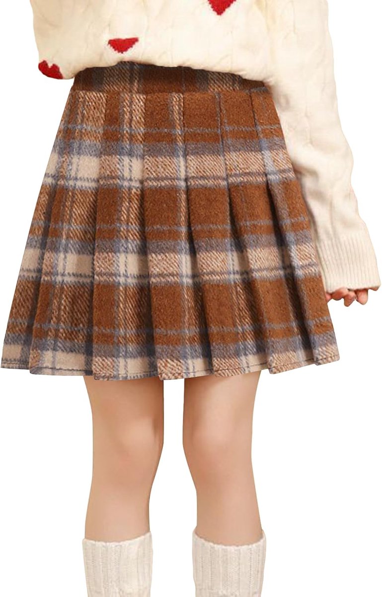 Wollen geruite rok A-lijn mini geplooide schooluniform kinderen kokerrok met binnenbroek