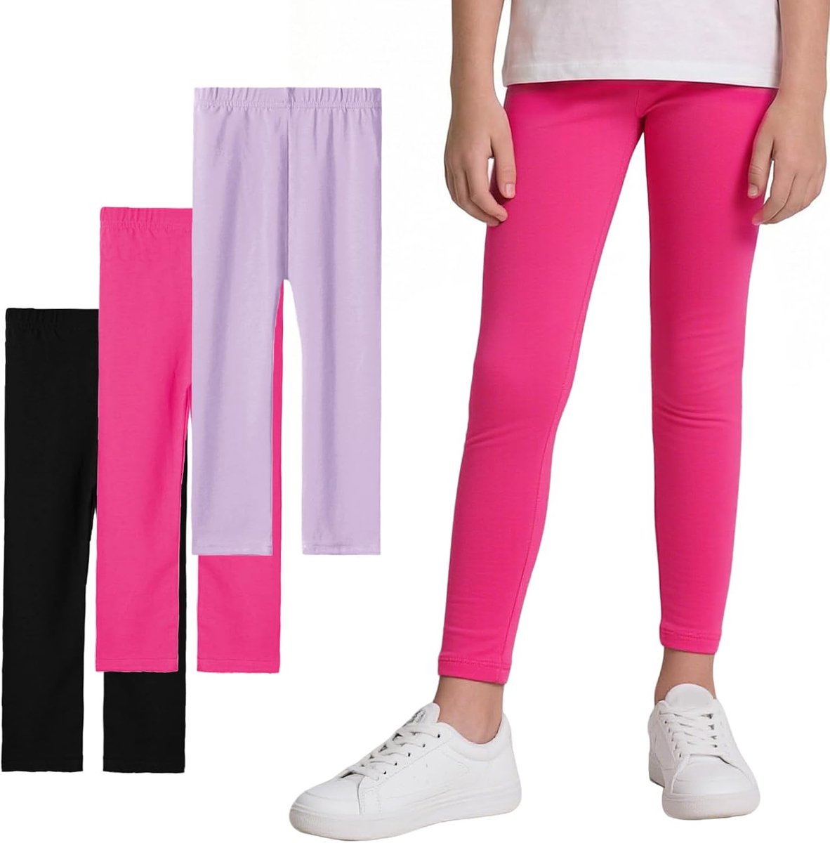 Leggings Meisjes Modal Kinderen Ademend Elastische Sportleggings 3-pack Lange Broeken Comfortabele Zachte Sportbroeken Eenkleurige Kinderbroeken Activewear voor Dansschool, MAAT 104-152