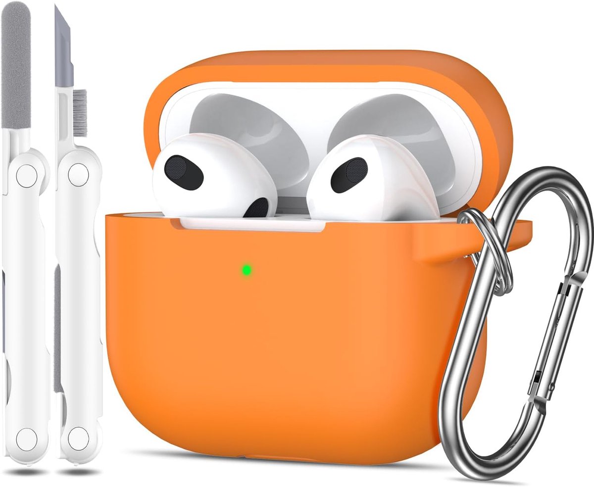 Hoesje voor Airpods 3e generatie 2021, zachte siliconen beschermhoes voor Apple Airpods 3 met zichtbare LED aan de voorkant met reinigingsset, Oranje