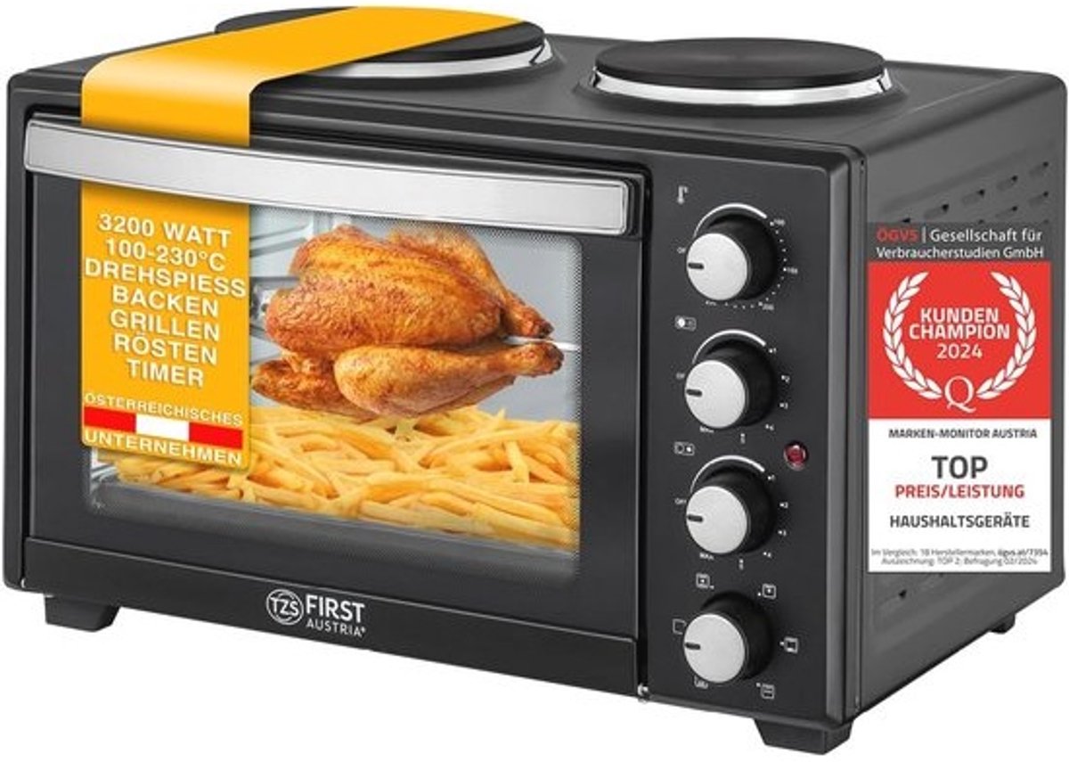 Mini-oven met kookplaten - Met convectie - 30L - 1600W