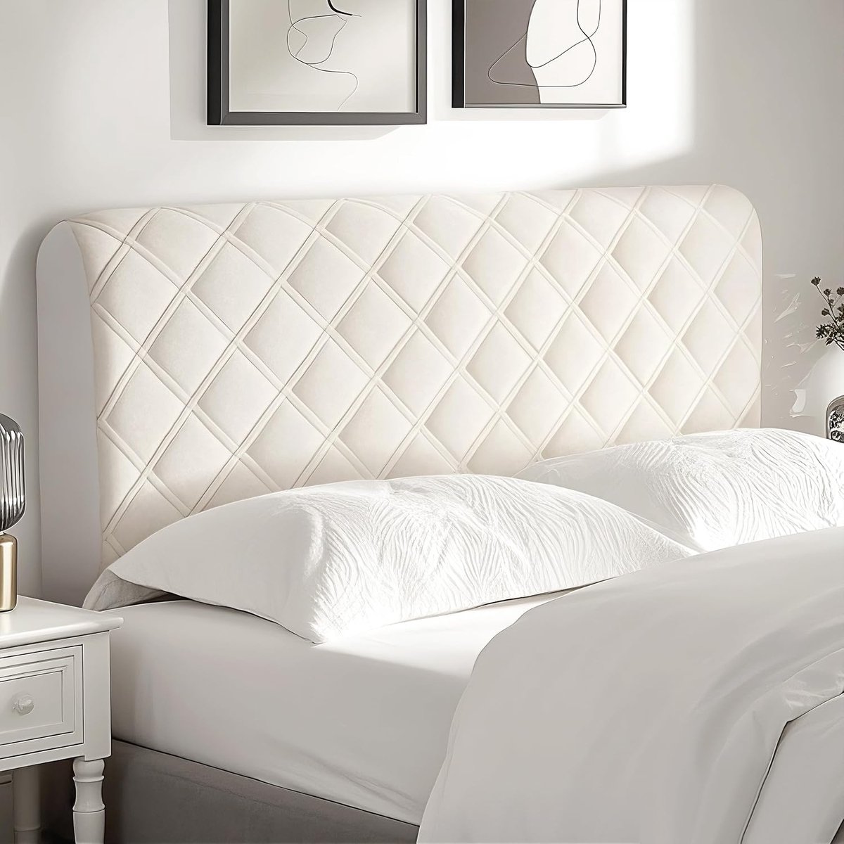 Hoofdbordbekleding voor bed, fluwelen hoofdbordbekleding voor hoofdbordbekleding, elastisch, verdikt, voor slaapkamer en hoofdeinde, vuilwit, 160 cm