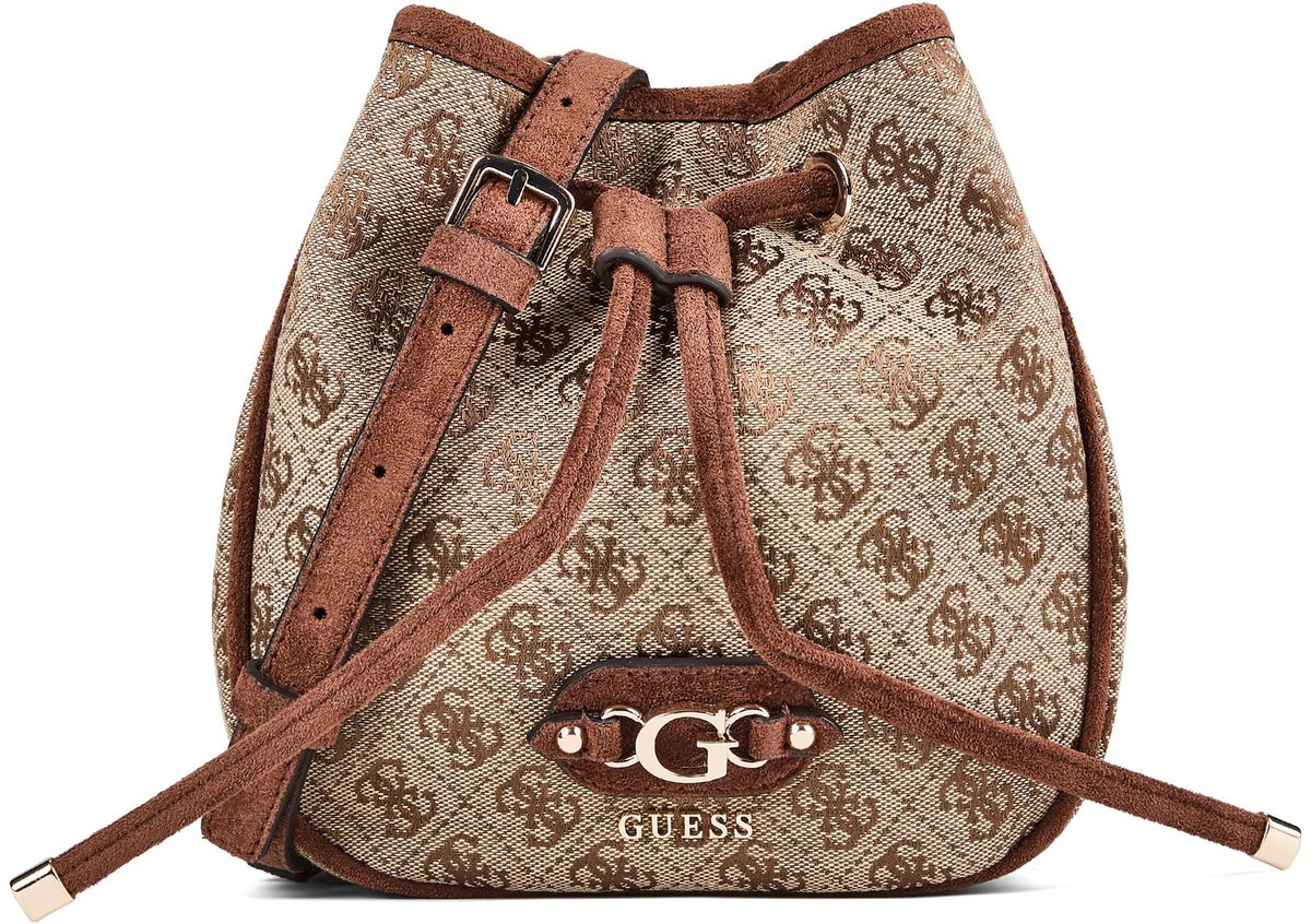 GUESS schoudertas Samantha Mini Bucket Latte Logo / Brown Lichtbruin