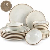 Set Assiettes OTIX - 18 pièces - Assiettes plates - Assiettes à Assiettes à dessert - Bols à soupe - 6 personnes - Beige - Assiettes à petit-déjeuner - 26,5 cm - 21 cm - 15 cm - Céramique - LILY