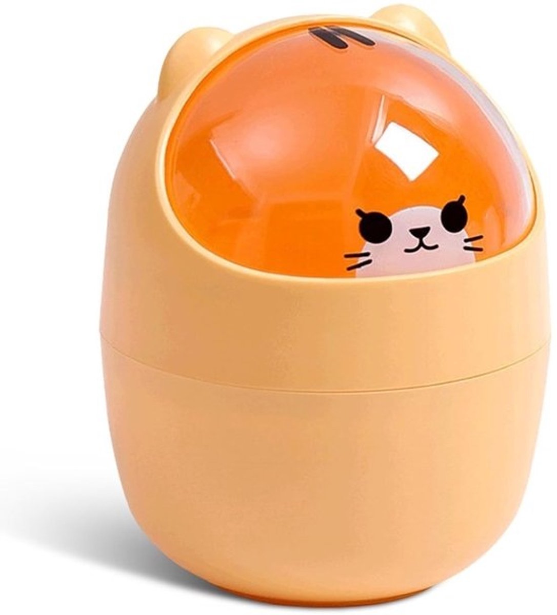 Mini-desktopprullenbak in cartoonkatvorm met swingdeksel - kleine afvalbak voor keuken, bureau en kantoor
