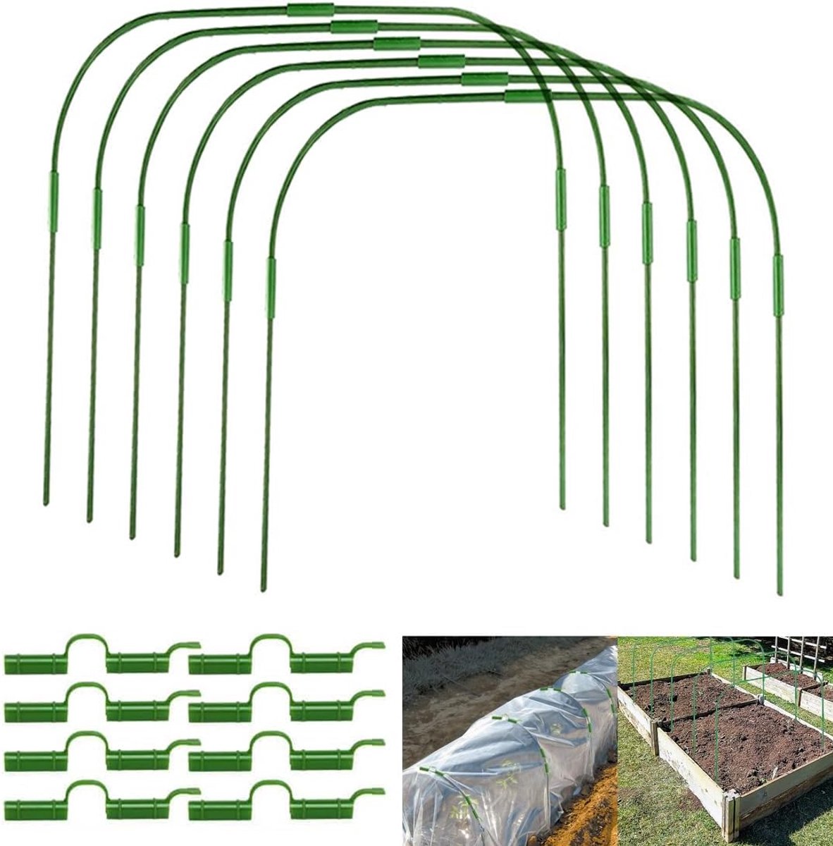 SnelShoppen - 6 Sets Tuinkassen Boog voor Verhoogde Bedden, 90 x 80 cm DIY Tuinboog, Roestvrijstalen Plastic Gecoate Metaal Groeitunnel, Ondersteuning