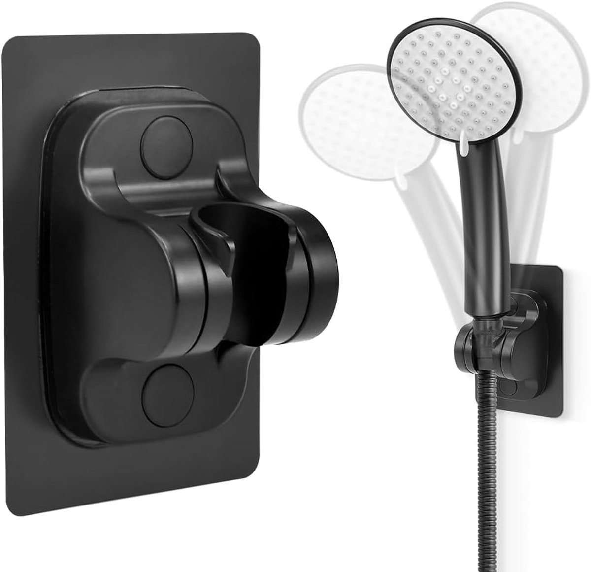 SnelShoppen - Hand Shower Holder No Drilling, Verstelbare Douchekop Houder, Zwart, Duurzaam ABS, Geschikt voor Hotel Badkamer, 12x8cm