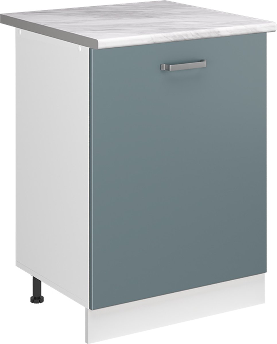 Vicco Keukenonderkast R-Line, Blauw-grijs/Wit, 60 cm met 1 deur marmer werkblad