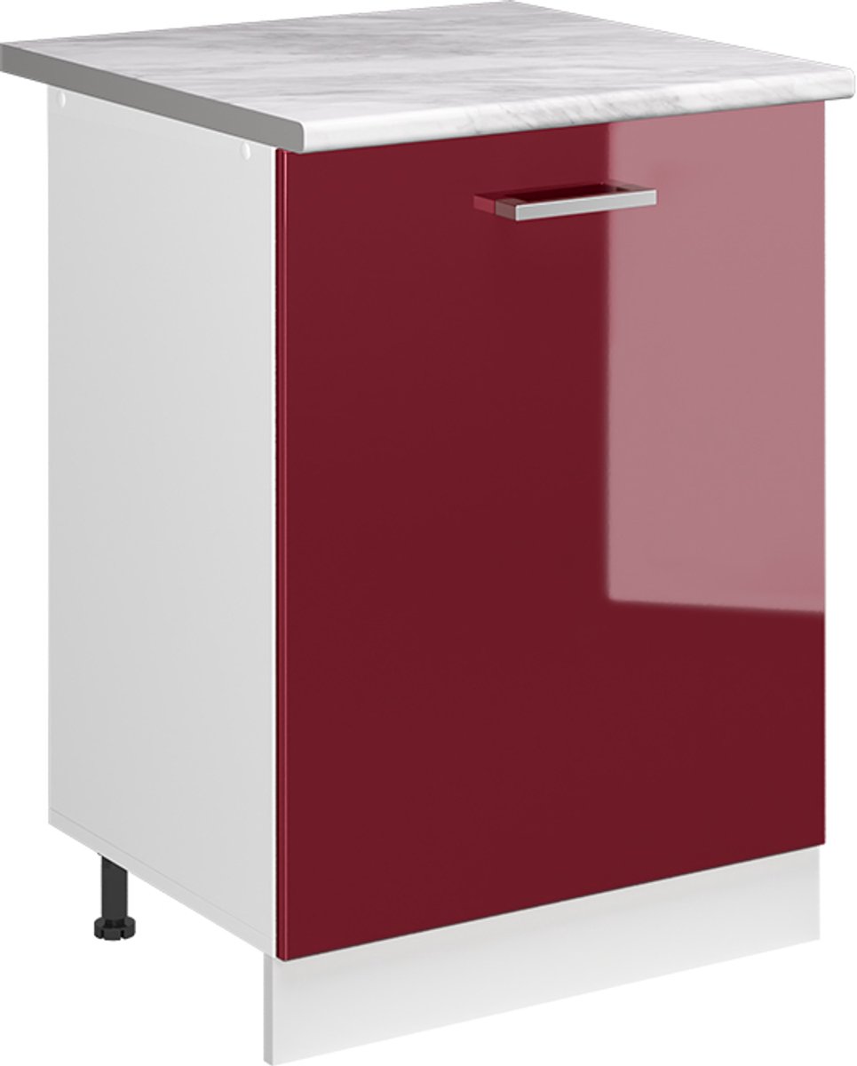 Vicco Keukenonderkast R-Line, Rode hoogglans/Wit, 60 cm met 1 deur marmer werkblad
