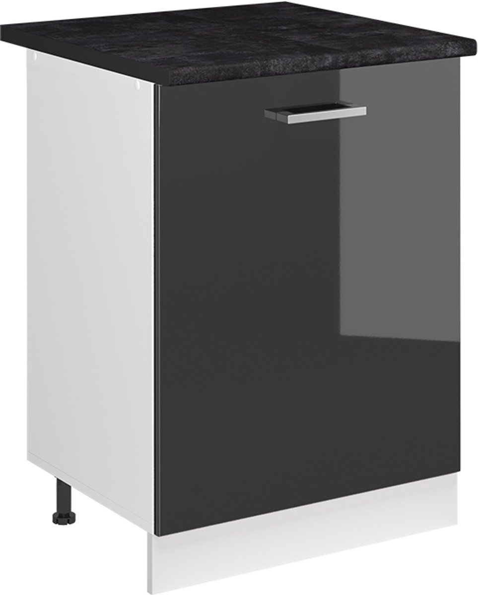 Vicco Keukenonderkast R-Line, Antraciet Hoogglans/Wit, 60 cm met 1 deur antraciet werkblad