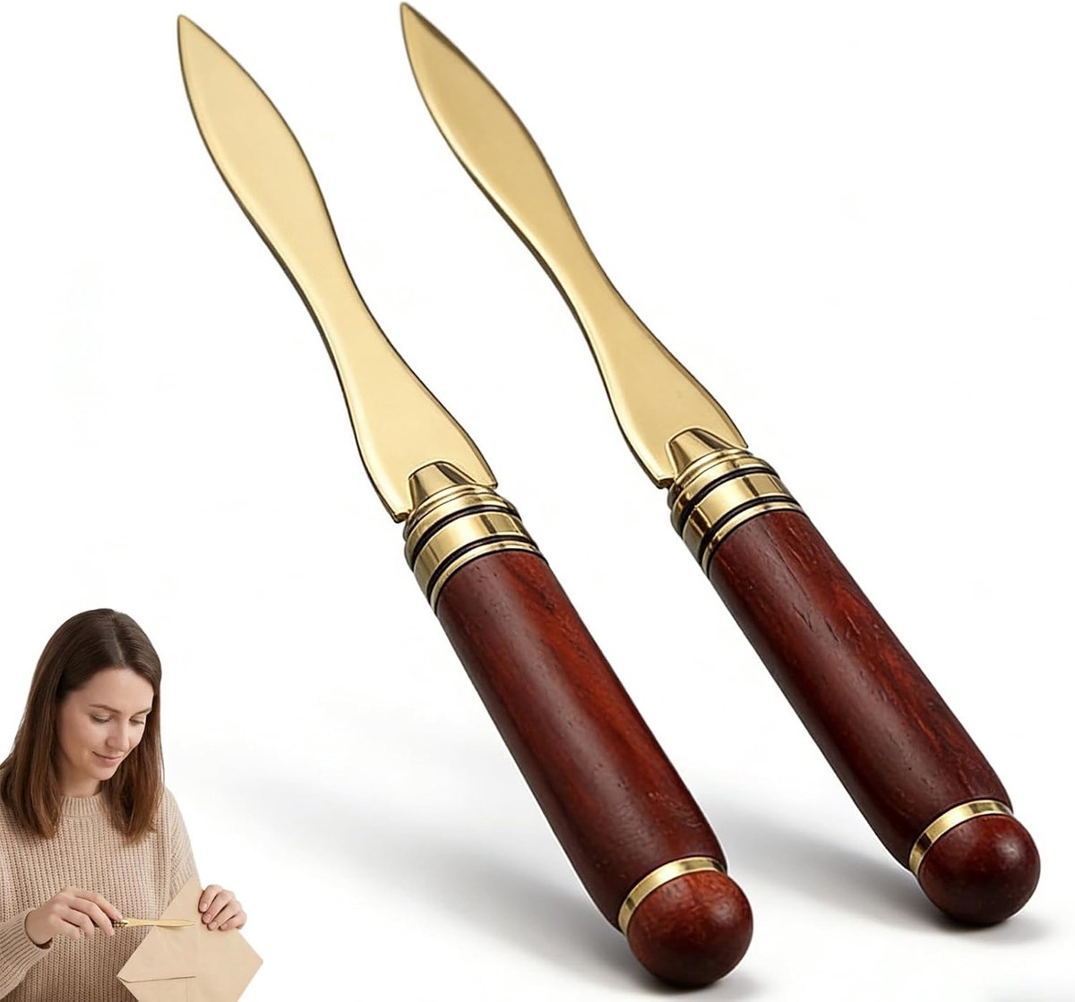 Brievenopener 2-pack roestvrij staal zwaard met houten handvat, 16 cm elegant voor pakketten en post - ShopVlot