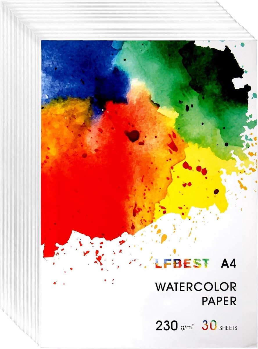 Waterverfpapier A4, 30 Vellen Wit Watercolor Papier voor Schilderen, DIY Creaties en Acrylverf, Ideaal voor Kunstenaars en Hobbyisten