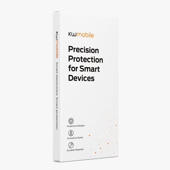 Productverpakking van kwmobile met tekst 'Precision Protection for Smart Devices'.