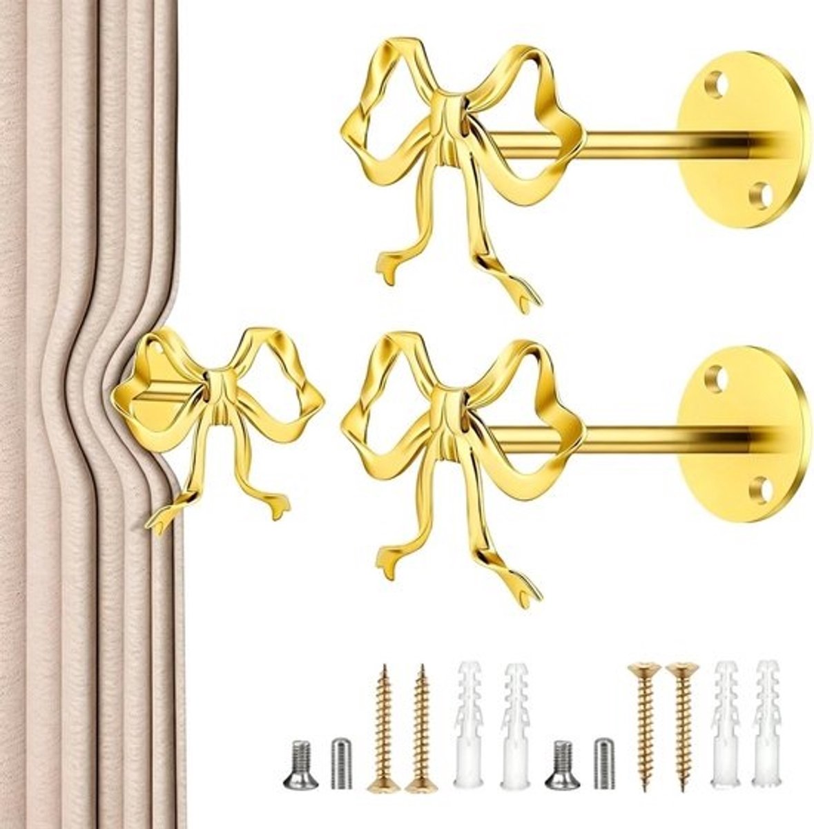 Set gordijnhouders - Gordijnbinders - Gordijnen stijlvol ophangen - Montage zonder gereedschap - 2 stuks - Goud