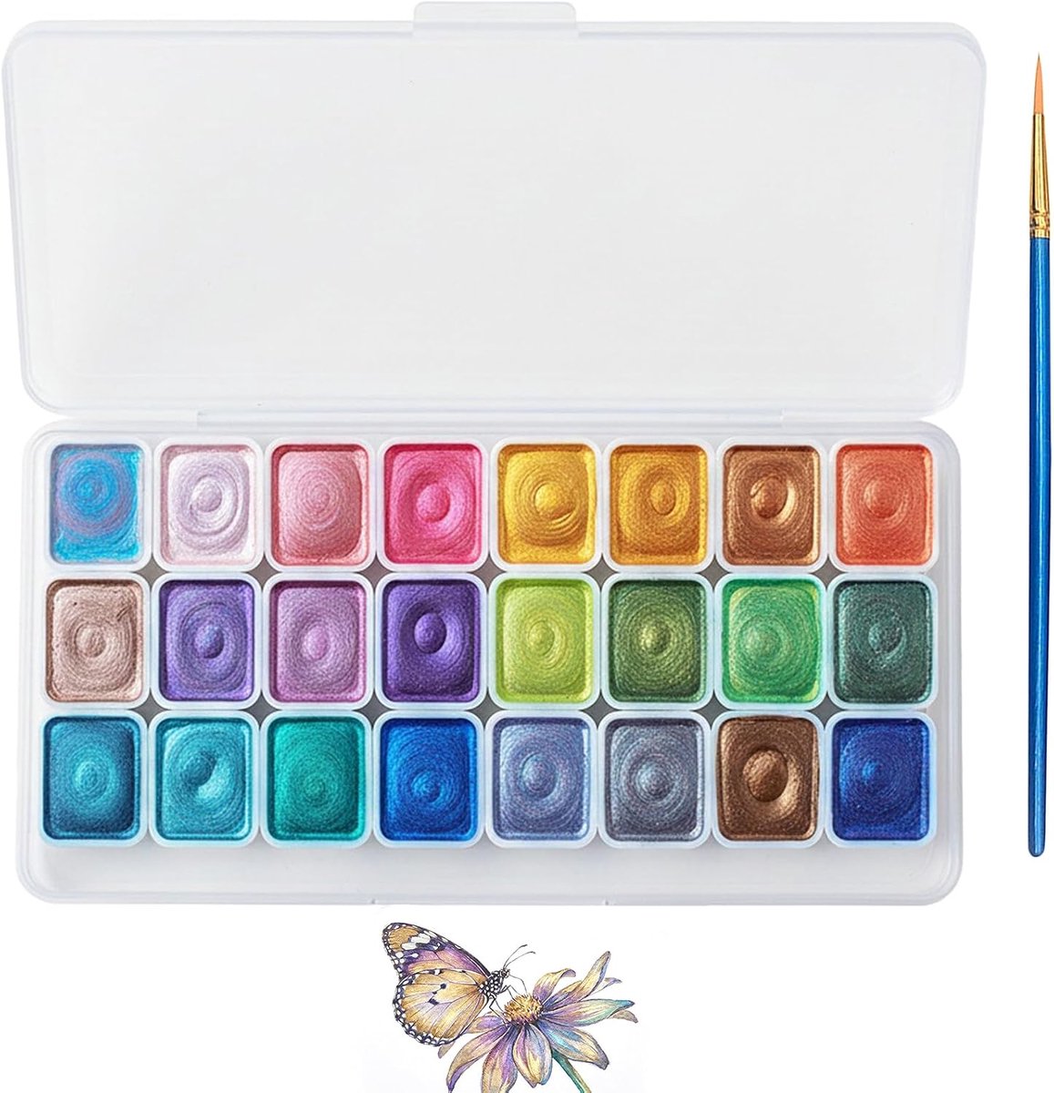 24 kleuren metallic aquarelverfset met parelglanseffect, solide glitter waterverfdoos, waterverf oplosbaar en - ShopVlot