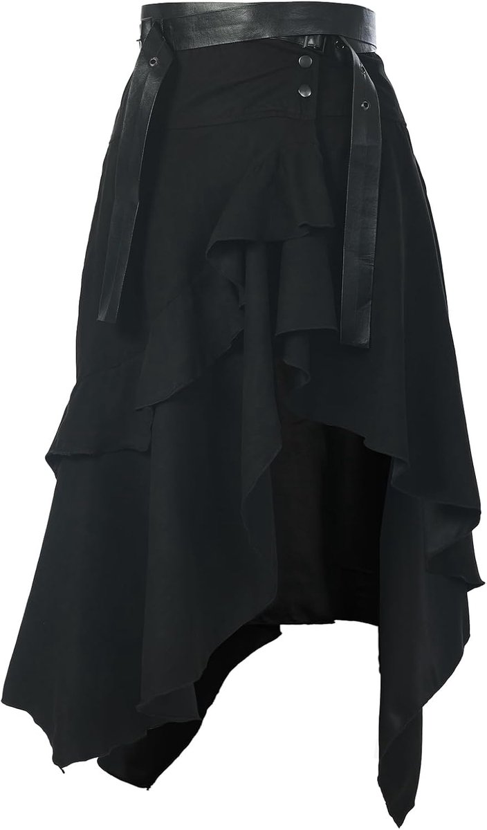 Vintage Suede Skirt for Women Gothic Punk Style Irregular Ruffles High Waist A-line Skirt with Belt - ShopVlot