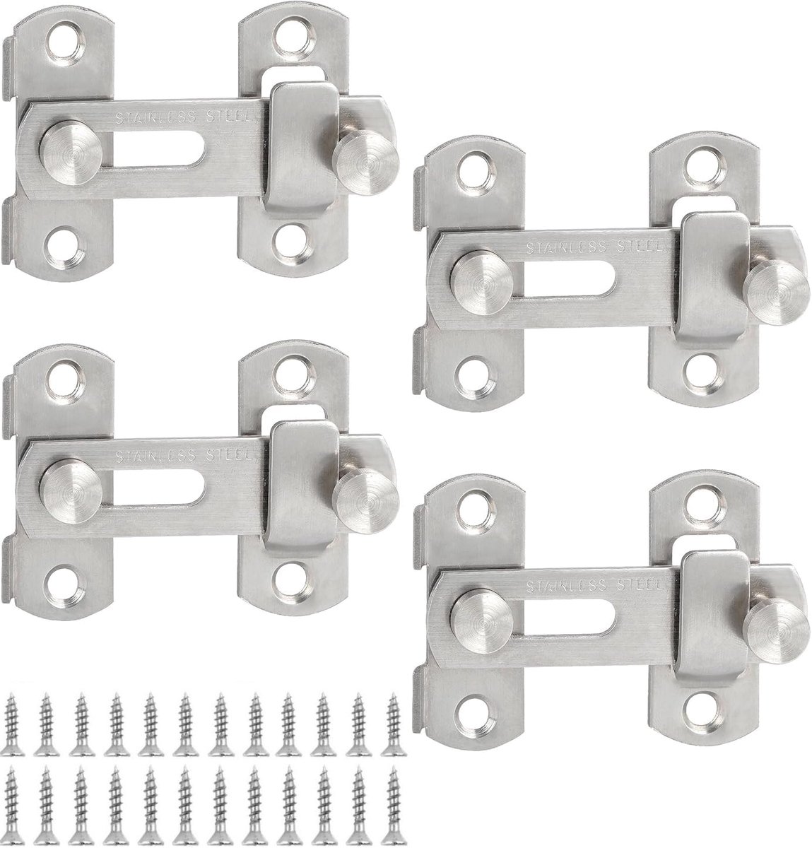 Sliding Door Lock, 4 Pcs Sliding Door Locks with Screw, Stainless Steel Door Locks for Barn, Garden, Garage - ShopVlot