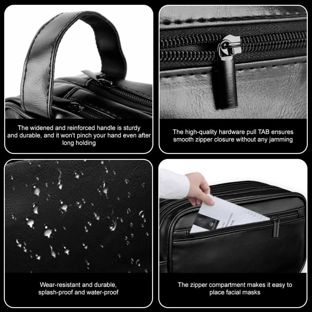 SnelShoppen - Waterproof Toiletry Bag voor Mannen - 3 Compartimenten - Black Leather - Grote Capaciteit - Ideaal voor Reizen, Camping, Sport en Thuisg